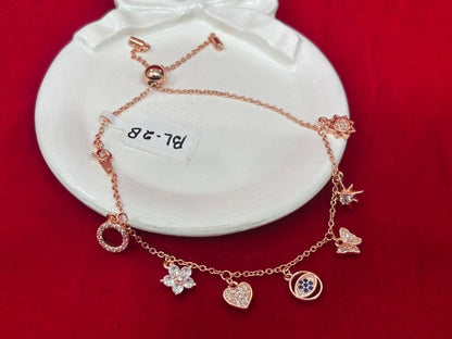 92.5 Pure Silver Openable Pandora Charms 2 in 1 Adjustable Rose Gold Bracelet cum Anklet Dual Locking System (1 piece) Design No. 1