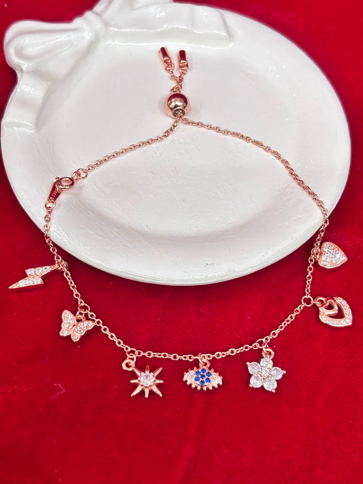 92.5 Pure Silver Openable Pandora Charms 2 in 1 Adjustable Rose Gold Bracelet cum Anklet Dual Locking System (1 piece) Design No. 4
