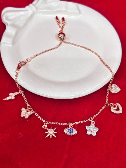 92.5 Pure Silver Openable Pandora Charms 2 in 1 Adjustable Rose Gold Bracelet cum Anklet Dual Locking System (1 piece) Design No. 4