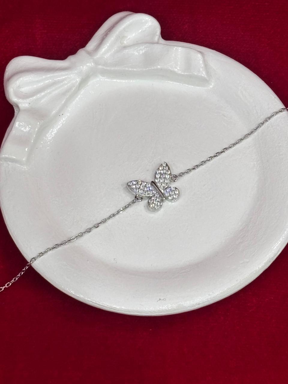 92.5 Pure Silver Adjustable Butterfly Lightweight Chain Bracelet (Design No. 2)
