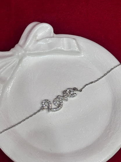 92.5 Pure Silver Adjustable LOVE Lightweight Chain Bracelet (Design No. 3)