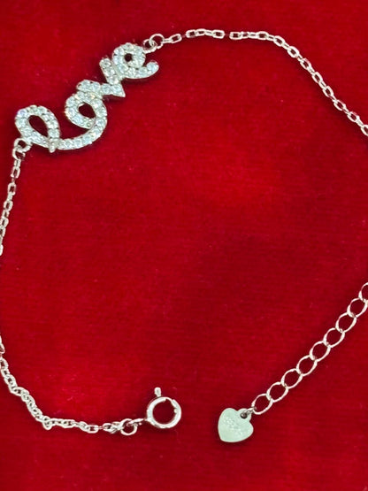 92.5 Pure Silver Adjustable LOVE Lightweight Chain Bracelet (Design No. 3)