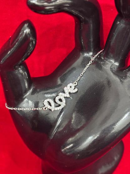 92.5 Pure Silver Adjustable LOVE Lightweight Chain Bracelet (Design No. 3)