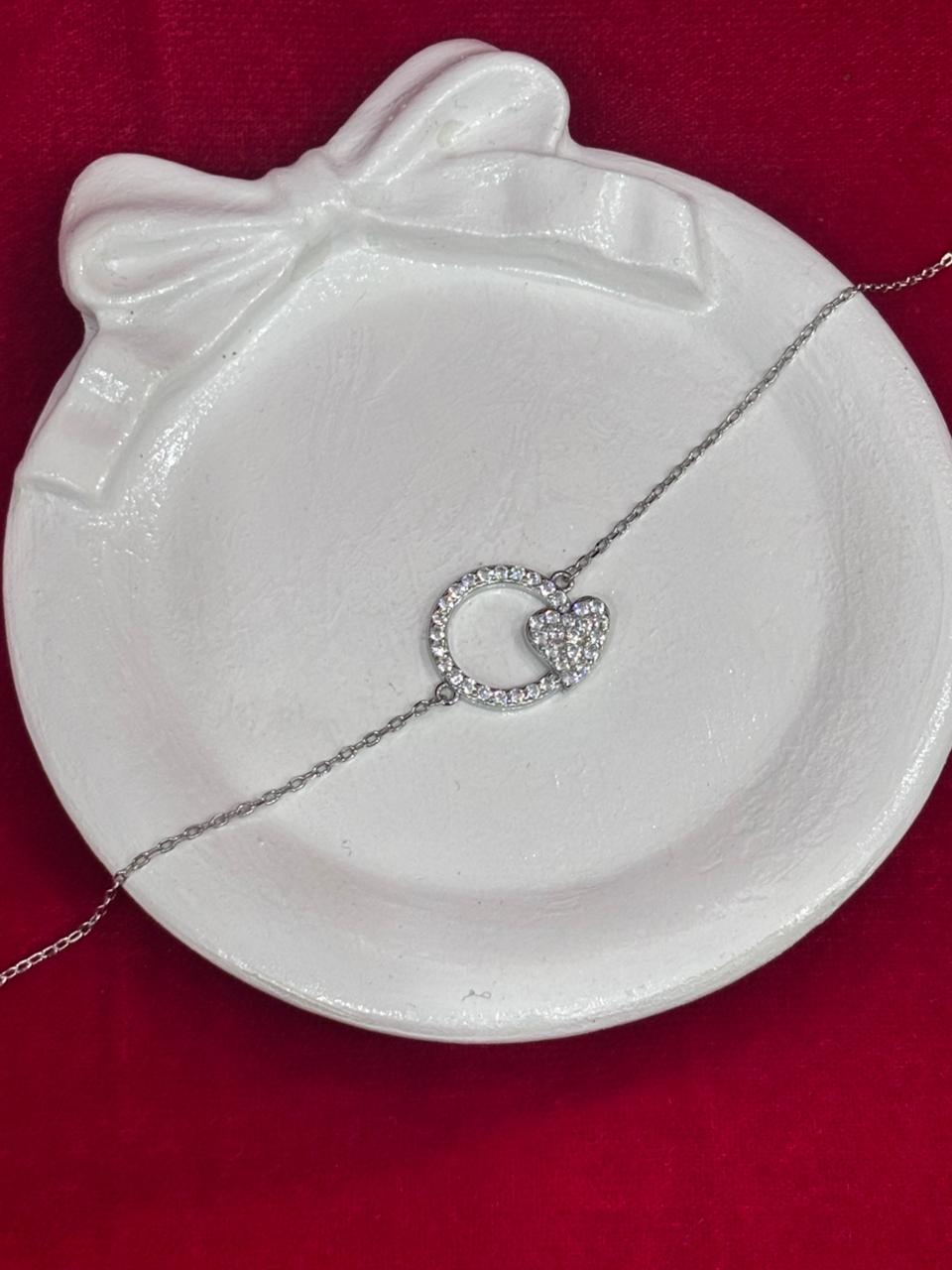 92.5 Pure Silver Adjustable Small Heart Lightweight Chain Bracelet (Design No. 4)