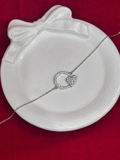 92.5 Pure Silver Adjustable Small Heart Lightweight Chain Bracelet (Design No. 4)