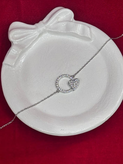 92.5 Pure Silver Adjustable Small Heart Lightweight Chain Bracelet (Design No. 4)