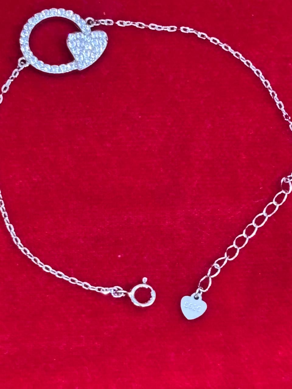 92.5 Pure Silver Adjustable Small Heart Lightweight Chain Bracelet (Design No. 4)