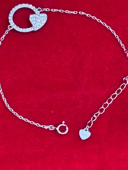 92.5 Pure Silver Adjustable Small Heart Lightweight Chain Bracelet (Design No. 4)