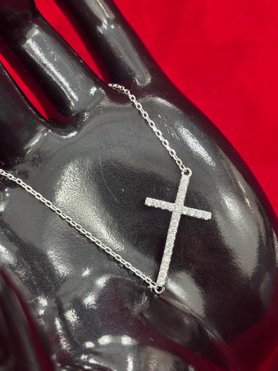 92.5 Pure Silver Adjustable Jesus Christ Plus sign Lightweight Chain Bracelet (Design No. 5)
