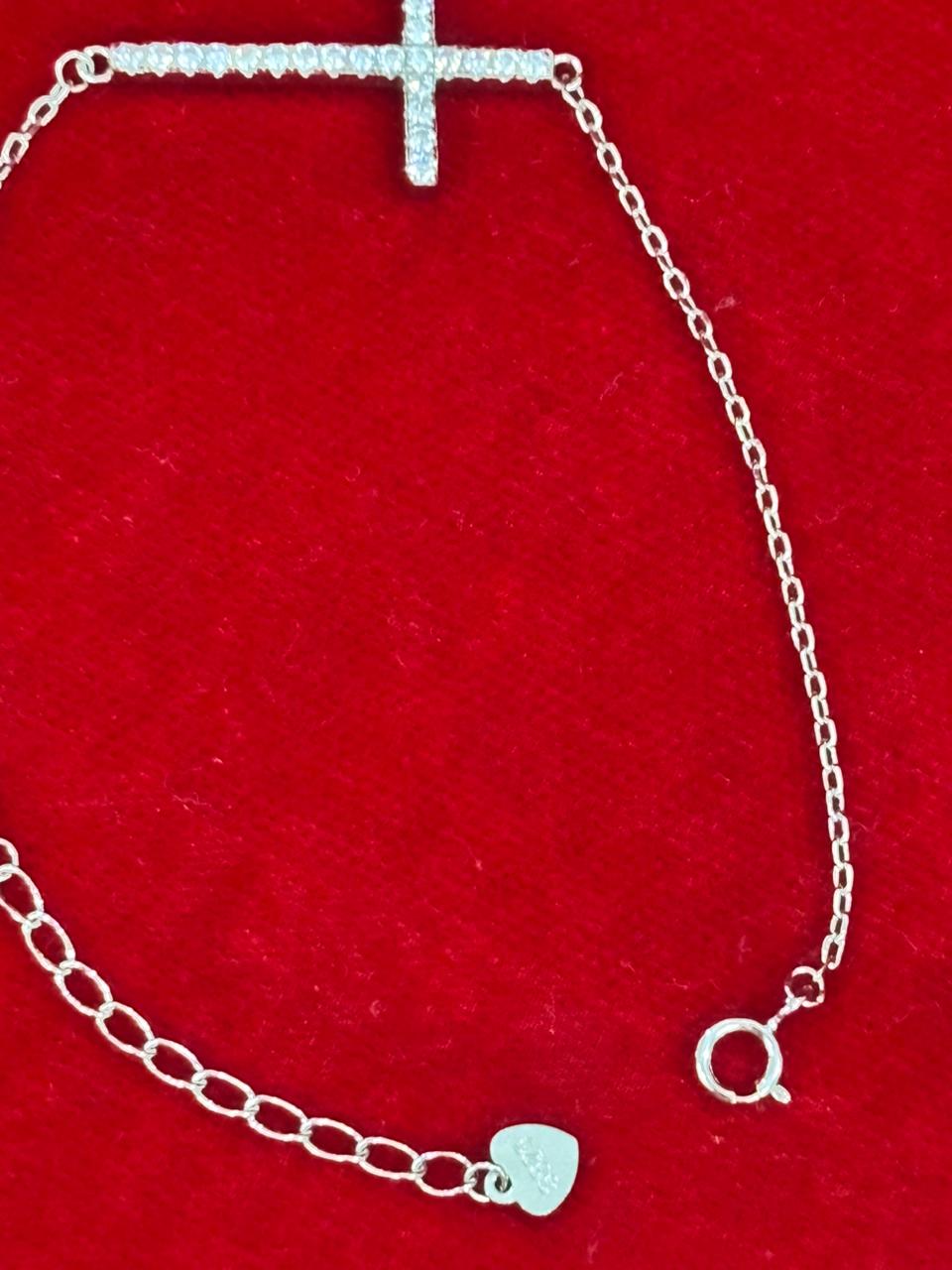 92.5 Pure Silver Adjustable Jesus Christ Plus sign Lightweight Chain Bracelet (Design No. 5)
