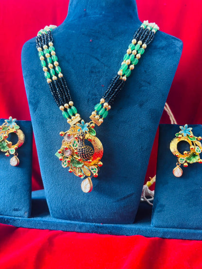 92.5 Silver Gold plated Half n Half Necklace with Earrings (GS-02)