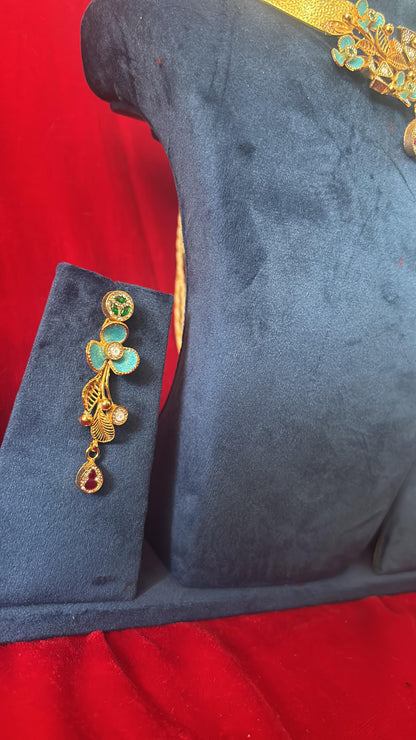 92.5 Silver Gold plated Hasli Necklace with Earrings (GS-03)