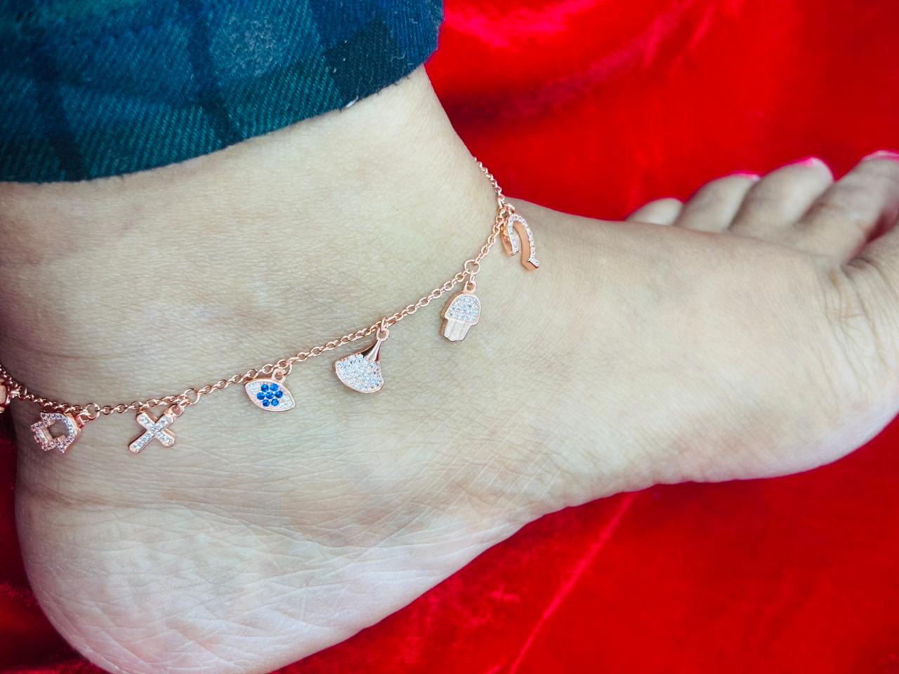 92.5 Pure Silver Openable Pandora Charms 2 in 1 Adjustable Rose Gold Bracelet cum Anklet Dual Locking System (1 piece) Design No. 2