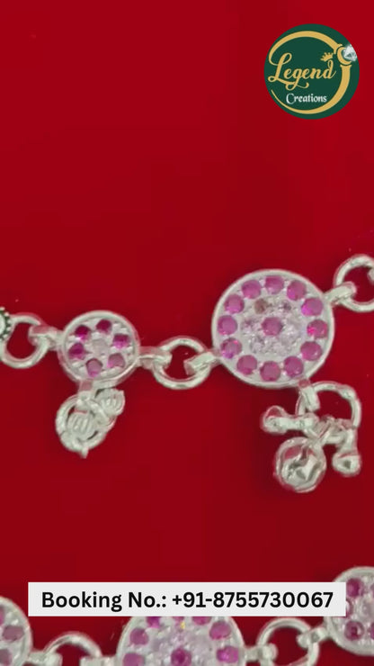 Real Silver Pink Stone Chakri Dailywear Anklets (1 pair)