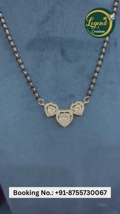 92.5 Real Silver Triple Heart Solitaire Mangalsutra with Earrings