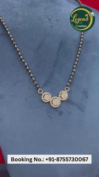 92.5 Real Silver Triple Solitaire Mangalsutra with Earrings