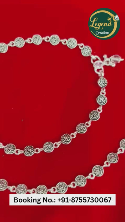 Real Silver Designer Oxidised Moon Star Anklets (1 pair)