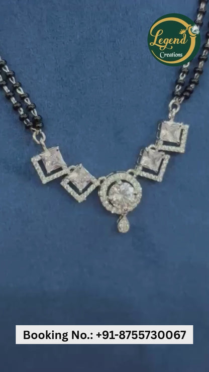 92.5 Real Silver Heavy Diamond Solitaire Mangalsutra with Earrings